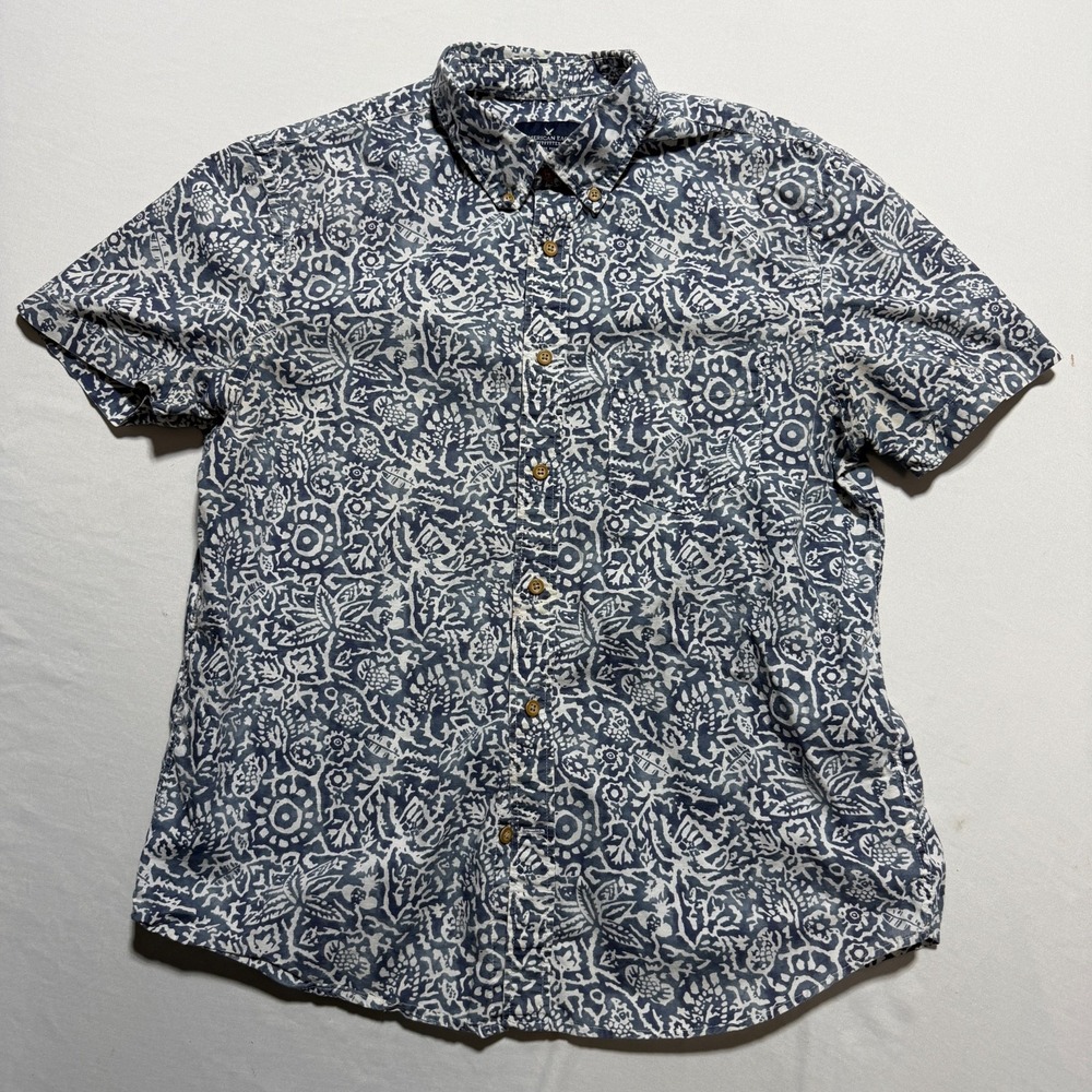 American Eagle Outfitters Short Sleeve Button Down Shirt Men's L Navy Floral